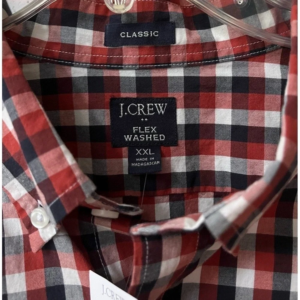 J Crew Long Sleeve Plaid Button Down Shirt Mens XXL Red Navy Flex Preppy NWT